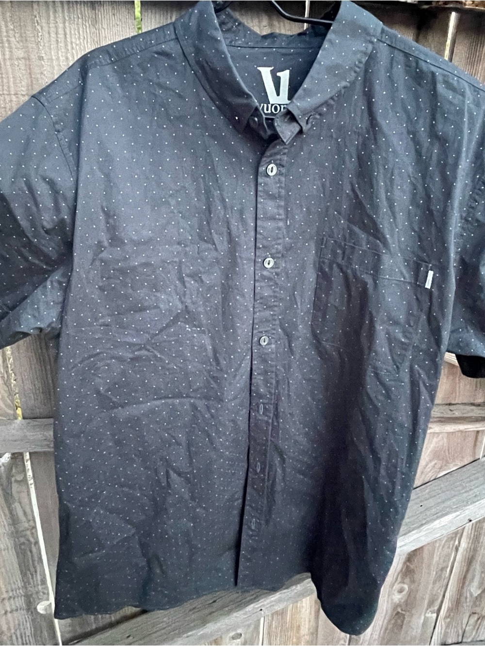 Vuori Men’s Black Short Sleeve Button Down Shirt Raindrop Dot Performance XL